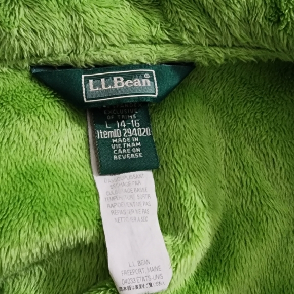 Girls LL Bean Blue Green Pattern Sweatshirt Faux Fur Lining Sz Large 14-16 - Picture 8 of 9